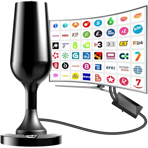 DGUPSP Antena TV Interior Potente 2025, Digital Antena Television portatil con Base Magnética y Amplificador de señal - 4K 1080P VHF UHF DVB-T2 DVB-T - (Negro)