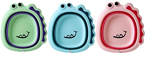 3 Stück Tragbares Waschbecken mit Cartoon Motiv, Klappbar | Pp und Tpe, Robust Verarbeitet, für Babys und Kinder, Platzsparend Faltbar