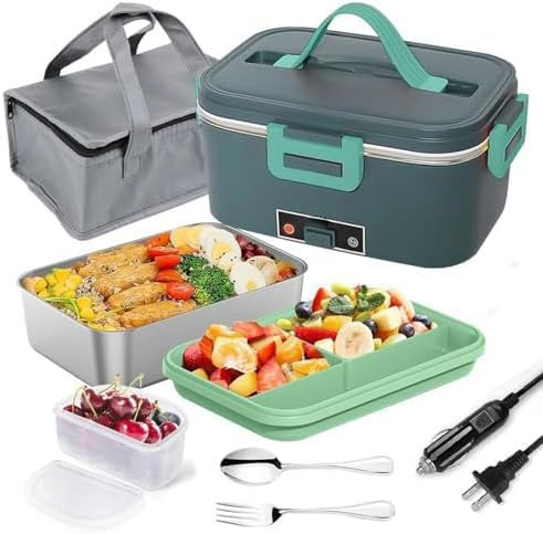 Boîte à déjeuner électrique pour adultes, grande boîte à déjeuner chauffante de 1,8 L, pour voiture, camion, maison, cadeaux pour amoureux, avec fourchette et sac de transport, récipient alimentaire