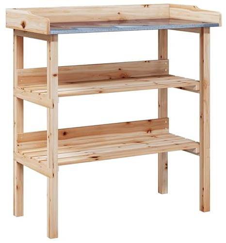 Eleganz Table de plantation en bois de sapin massif (non traité) 78 x 38 x 82,5 cm – Entretien du jardin avec étagères pour jardin, balcon ou terrasse – Solution stable et naturelle pour les amateurs