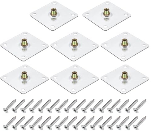 sourcing map 8Pcs M8 Brad Hole t Nut, 70mm/2.8inch Square Base Weld Nuts Flange Insert Female Thread with Mounting Screws for Wood Furniture