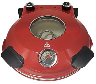 【Tragbarer Multifunktions-Mini-Pizzaofen】Haushalt Schwarz & Rot Thermoelektrischer Dual-Beheizter Pizza-Maker mit einstellbarer Temperaturregelung (Rot)
