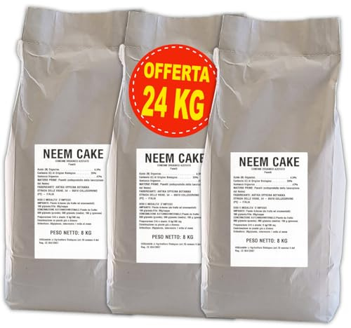 Antika Officina Botanika Neem Cake, Concime Biologico Vegetale, 3 Buste da 8 kg, per Orticoltura e Giardinaggio