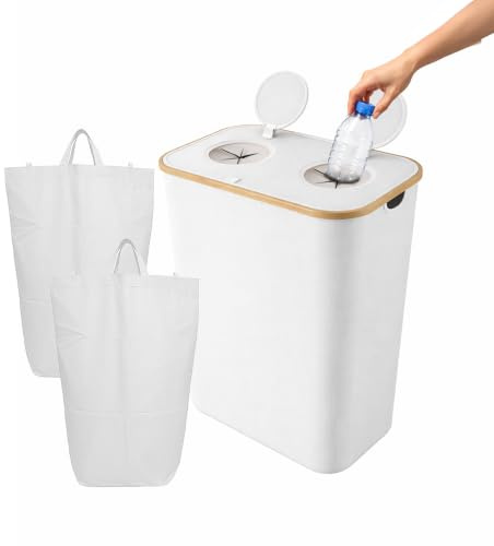 Relaxdays Pfandflaschen Sammelbehälter, 170 L, bis 100 Flaschen, 2 Innenbeutel, Flaschensammler für Glas & Plastik, weiß