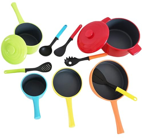 Hbbgdiy Kids Cooking Set 10 Piece Toy Kitchen Accessories Pretend Play Pots Pans Utensils Educational Role Play Cooking Toys for Toddlers Age 3+ Kitchen Playset
