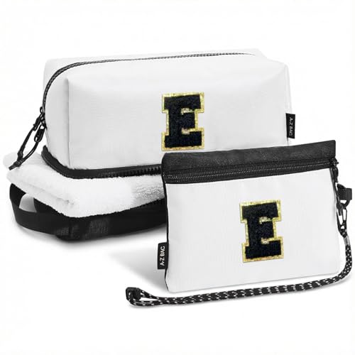 A-Z BAG Kosmetiktasche personalisiert für Damen & Herren, Reise Set mit Make-up Bürsten Organizer und RFID-Schutz Reisepasshülle, wasserdicht, Geschenk E