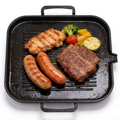 Grill Plaque Rectangulaire Antiadhésive 30 × 25 cm – Style Coréen, Plaque de Cuisson avec Égouttoir à Graisse, Sans Fumée, pour Réchaud à Gaz, Camping, BBQ Intérieur et Extérieur