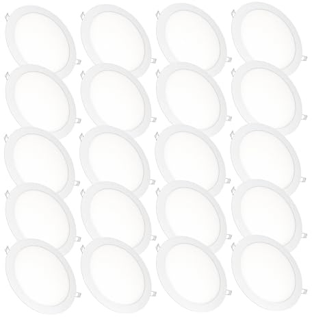 JANDEI - 20er-Pack runde LED-Einbaustrahler, 18 W, 1500 Lumen, extraflach 13 mm, Montageloch Ø 200–205 mm, Kaltweiß 6000k, inklusive Transformatoren