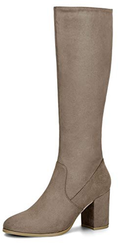 Allegra K Women's Zipper Chunky Heel Knee High Boots Taupe 5 UK/Label Size 7 US