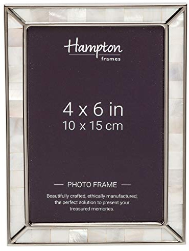 Hampton Frames | Marco de fotos | 10 x 15 cm, plateado, perfil 15 mm, azulejos nácar 10 mm | borde elevado, trasera terciopelo gris, uso horizontal o vertical | decoración hogar