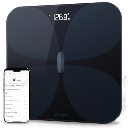 Yunmai Smart Scale with BMI, Body Fat, Muscle Mass, Body Weight, Body Fat Scale, 13 Body Composition Scale, Accurate Digital Bathroom Scale Bluetooth, Apple Health Compatible, Rechargeable 400lb
