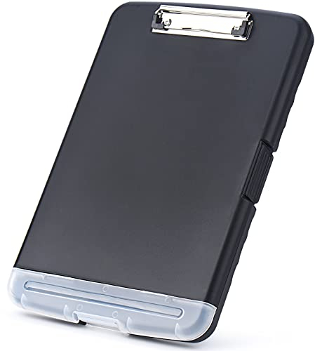 ZCZN Klemmbrett a4 mit Deckel, Schreibbrett mit Aufbewahrung, Kunststoff-Schreibbrett für Schule, Industrie und Büro, Schwarz