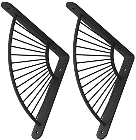 2 Pièces Supports Etagere Noir Support en Métal pour Décoration Murale Équerre de Fixation Étagère D'angle,Support D'étagère Forme D'éventail,Cadre Flottant 90 degrés en Fer(20cm)