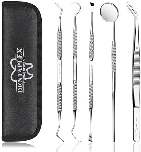 Dentaplex Dental Care Kit - 5 Piece Professional Oral Care Tools Set with Stainless Steel Plaque Remover, Dental Mirror & Cleaning Tools for Home Use