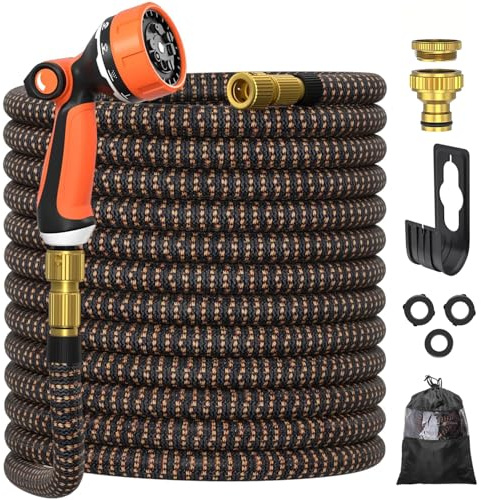 Tubo da giardino Espandibile da 30M, Ultty Tubo per Acqua Leggero con ugello a 10 funzioni, Anti-piega con Metallo da 3/4 e 1/2di pollice per lavaggio Auto da Giardino
