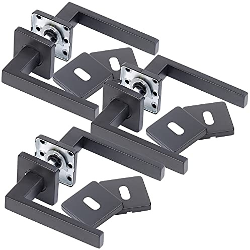 AGT Türbeschlag, modern: 3er-Set Edelstahl-Türbeschläge, je 2 Klinken & Rosetten, eckig schwarz (moderne Design-Türbeschläge, Türgriffgarnituren)
