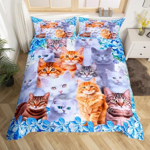 Loussiesd Kinder Katzen Bettwäsche Set 135x200cm Niedliche Karikatur Haustier Katzen Bettwäsche Kätzchen Drucken Bettbezug Set Katzenliebhaber Tier Themed Design Betten Set Weich 2St