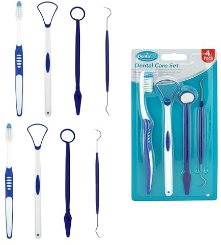 Kit per la cura dentale da 8 pezzi, set di strumenti per la pulizia orale, plettro dentale, specchio dentale, detergente per lingua e spazzolino da denti, ideale per viaggi o piccoli bagni