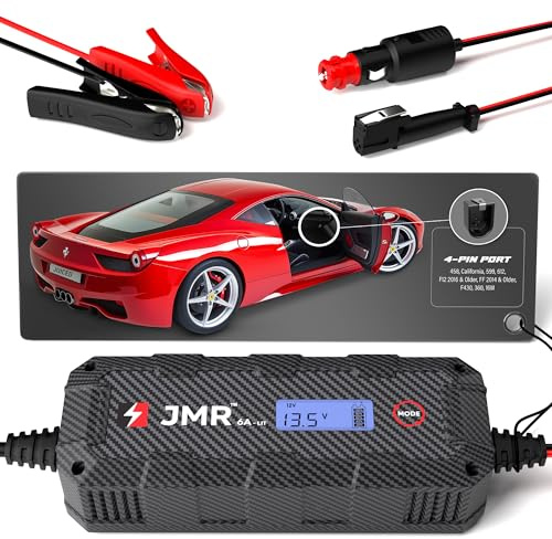 JMR Batterieladegerät für Ferrari 458 California F12 FF 599 612 F430 360 Autobatterie Ladegerät Erhaltungsladegerät Akkuladegerät Erhaltungsgerät Auflader (4-Pin Anschluss, Lithium-Modus hinzufügen)