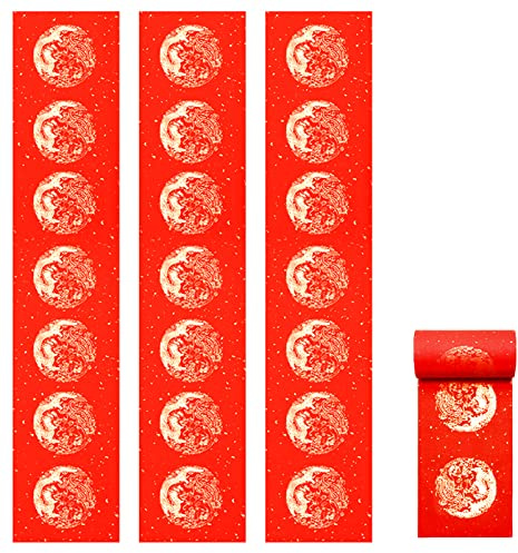 Gukasxi 1 Roll Red Xuan Papier 2000x17x0.1cm Chinesisches Frühling Festival Scrolls Blank Couplets Chunlian Papier Rote chinesische Neujahr Kalligraphie Reis Papier (Drachen- und Phoenix-Muster)