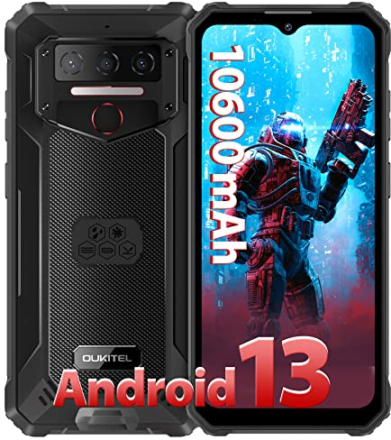 OUKITEL WP23 Téléphone Incassable, Android 13, 7Go RAM+64 Go ROM/SD 1TO, Batterie 10600mAh, Écran 6.517 HD+, Telephone Portable 4G, Caméra 13MP, Dual SIM/NFC/Fingerprint/Face ID/GPS, Noir