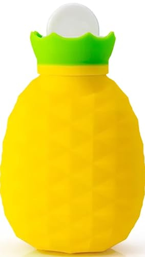 2x Mini Ananas Silikon Heißer Waärmflasche Handwärme Mikrowelle Heizung Mini Wärmer Flasche Warme Hände Tragbar Wasserbeutel für Erwachsene und Kinder Gelb 200 ml