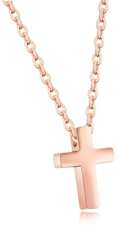 FPEAOB Korshänge rostfritt stål kors halsband kedjor för män kvinnor, Roséguldpläterad, Ingen ädelsten