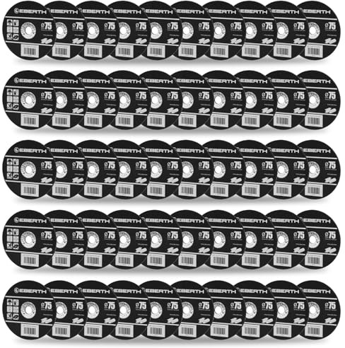 EBERTH 50 Stück Trennscheibe Ø 75mm für Inox, 9,5mm Aufnahme, 2,1mm Blattstärke, Aluminiumoxid, Scheibe geeignet für Stahl, Edelstahl, Aluminium, Flex-Scheibe für Druckluft- und Akku-Winkelschleifer
