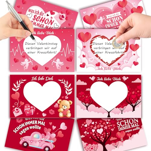 DPKOW 12 Romantisch Rubbelkarten zum Selber Beschriften Geschenke für Ihn Sie Paare Valentinstag, Selbst Gestalten Rubbellose Gutschein Karte Geschenke Männer Frau Geburtstag Weihnachten Hochzeitstag