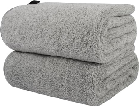 KinHwa 2er Pack Mikrofaser Handtuch, Mikrofaser Handtuch Haare, Bambuskohle Mikrofaser handtücher Lange Haare, Badetuch, flauschig und saugfähig, 50 x 100cm Grau