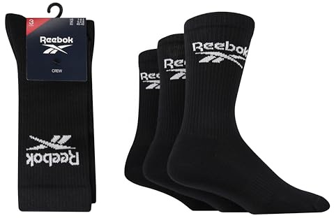Reebok Chaussettes Hautes Homme Femme - Pour Marche Sport Quotidien Yoga Fitness, Confortables, Coton Respirant, Lavables, Crew, Lot de 3 Paires, Taille 40-42, Noir