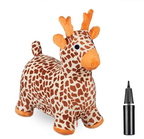 Relaxdays Hüpftier Giraffe, mit Bezug, inklusive Luftpumpe, Hopper bis 50 kg, BPA frei, Kinder ab 3 Jahre, Hopser, bunt