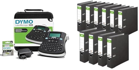 DYMO LabelManager 210D Beschriftungsgerät im Koffer & Original DINOR Ordner-Wolkenmarmor-Recycling - Made in Germany