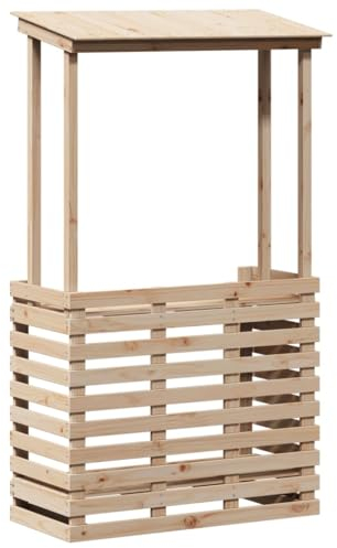 vidaXL Garten Bartisch mit Dach, Gartentisch mit 2 Ablagen, Stehtisch für Garten Terrasse, Holztisch Gartentheke Gartenmöbel, Massivholz Kiefer