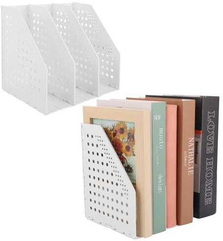 LDXDRU 2 Stück Faltbarer Stehsammler, Aktenmagazinhalter Kunststoff Zeitschriftenhalter mit 3 Fächer, Zeitschriftensammler Stehordner für Büro Organizer, Schreibtisch Organizer