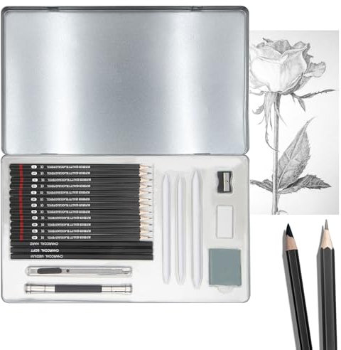 Wonwood_direct 23-Teiliges Zeichenstifte Set - Bleistift Zeichnen Sketch Set mit Graphitstifte, Kohlestifte, Extender für Künstler, Kinder, Erwachsene, Zeichnungen