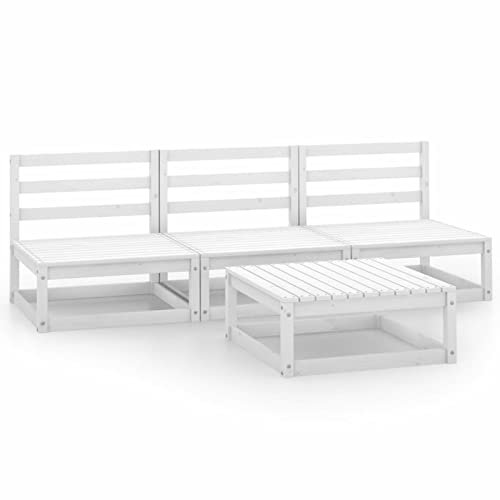 Rantry 4-TLG. Gartenlounge Set Gartenmöbel Set Balkonmöbel Gartensofa Loungesofa Balkonsofa Ecklounge Garten Sitzgruppe Loungemöbel Terassenmöbel Weiß Massivholz Kiefer