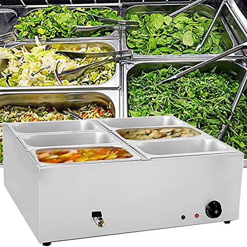 Scaldavivande Commerciale Buffet Server Scaldavivande, Buffet Professionale in Acciaio Inossidabile da 1500 W, con Controllo della Temperatura E Coperchio, per Feste (6 Pan)