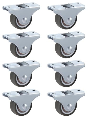 LIKERAINY Silent TPR Castors Ø 38 x 17 mm with Plate Fixing Rubber Wheels without Brake Replacement for Mobile Furniture Chest Caster Wheels Loading Capability 80kg Pack of 8 pcs