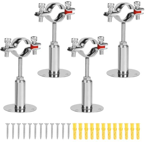 LALAGO 4pcs Abrazadera de Soporte de Tubería Ajustable para Φ32-34mm, Acero Inox Soportes para Techo de Montaje en Pared con 12pcs Tornillos y Tubos, Correas de Pipa para la Fijación o Varillas