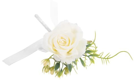 MUSISALY Blume Boutonniere Prop Für Hochzeitspaar Weiße Rose Künstliche Blumen Hochzeitsdekoration Bräutigam Anzug Zubehör