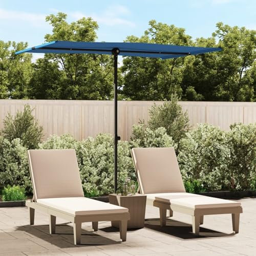 Homgoday Ombrellone da giardino con palo in alluminio, 2 x 1,5 m, blu azzurro, ombrellone da esterno, per giardino, terrazza, balcone, spiaggia, piscina