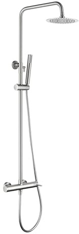 IMEX Columna de ducha Monomando para Ducha Serie Monza, Barra de Ducha Extensible, Grifo de Latón con Rociador Extraplano y Flexo PVC 1,5 m, Baños Modernos, Antical