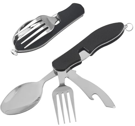 WeddHuis Set di Posate da Campeggio 6 in 1 in Acciaio Inox Pieghevole Kit da Viaggio Posate Outdoor per Picnic, Campeggio, Festival