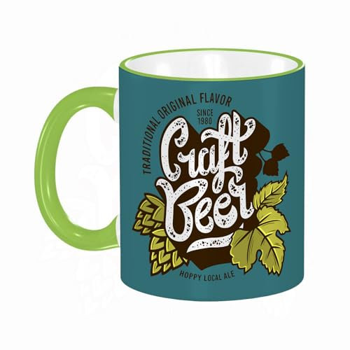 KDWJS Coffee Mug Funny Mug,Coloured Mug Cup Gift Birthday Work Office Christmas Printed Coffee Cup 11Oz Cups 330ml,White,Craft Beer Leaves Hops Branch Nature Drink Beverage Plant Homemade Ale
