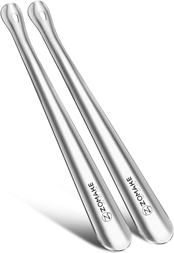 ZOMAKE Skohorn Metall 42CM,2ST Skohorn Långt Lat Sko Hjälpare För Män Kvinnor Äldre Barn,Starka Shoehorn Med Krok(Silver)
