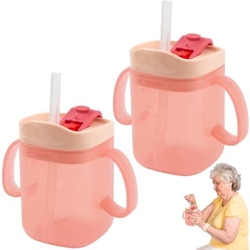 HOVCEH Auslaufsichere Becher, 280 ml, Senioren-Trinkbecher, 2 Stück
