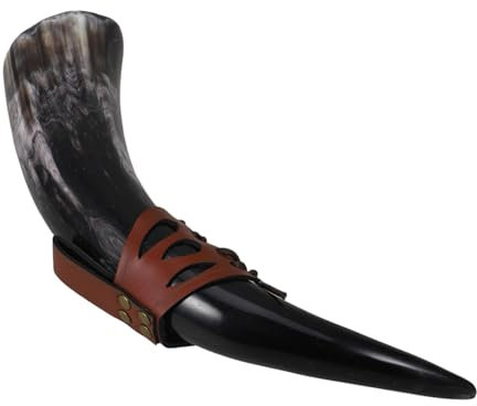 Cabilock Jarra Medieval De Cuerno Auténtico 30-35 Cm Con Correa De Poliuretano, Vaso Grande Renacentista Para Hidromiel y Cerveza, Copa Decorativa Para Reuniones y Fiestas