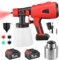 Pulverizador de Pintura Inalámbrica 850 W, 800 ml Sistema de Pulverización de Pintura con 2 x 2600 mAh 21V Batería y Cargador, 5 Boquillas, 2 Recipiente de Pintura, para Paredes, Techos, Vallas