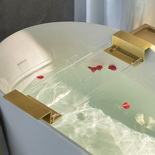 Vllentin Ausziehbare Bathtub Tray,Wannenablage,Badewannenbrett,ausziehbar 59–70 cm,69-80cm,Acrylmaterial,für Bücher Badewannentablett mit Getränkehalter,Buchstütze und Weinglas
